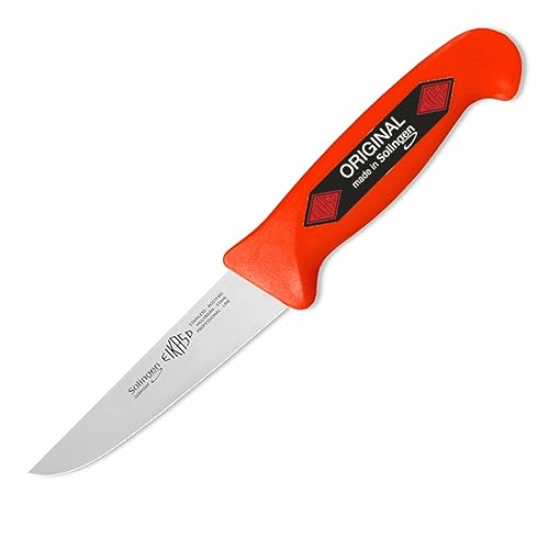 EIKASO Solingen Germany Stechmesser Rot 10cm Klinge aus Molybdänstahl 1.4116 - Fleischermesser mit scharfer Klinge für vielseitiges Arbeiten - Profi Metzgermesser für Hobby und Profi Metzger