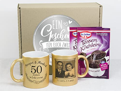 GRAZDesign Tasse Goldene Hochzeit, Geschenk-Idee zur Hochzeitstag, Geschenkset (50 Jahre in Liebe mit Foto)