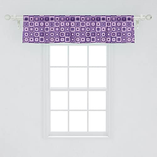 Ambesonne Retro Window Valance Pack of 2, Monochromatic Style Rounded Corners Squares in Purple Color Palette Print, Rod Pocket Curtain Valances for Kitchen Bedroom, 54 X 12, Quartz and Pale Mauve