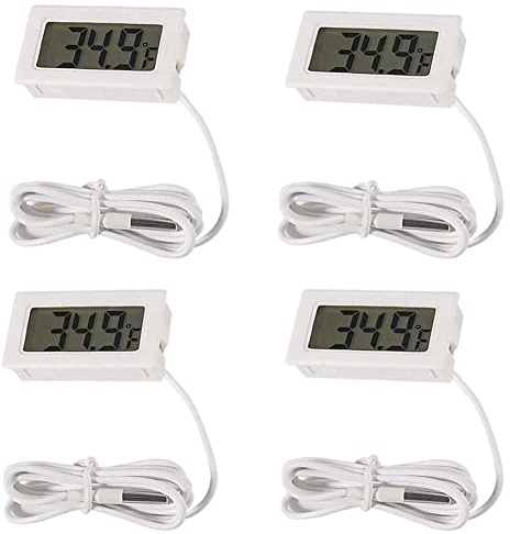 AOICRIE 4pcs Digital LCD Thermometer Temperature Monitor with 1M External Probe for Fridge Freezer Refrigerator Aquarium White