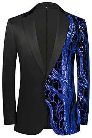 PYJTRL Blazer en Velours à Paillettes pour Homme Violet,Royal Blue,XXL
