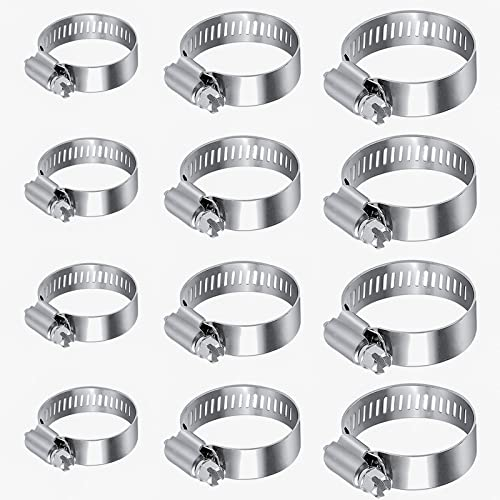 QISF Jubilee Clips Assorted | 12 Pack Stainless Steel Worm Drive Hose Clip | Adjustable Hose Clamp | 10-16mm 13-19mm 16-25mm | Pipe Clamps Hose Pipe Clips for Securing Hose Connections