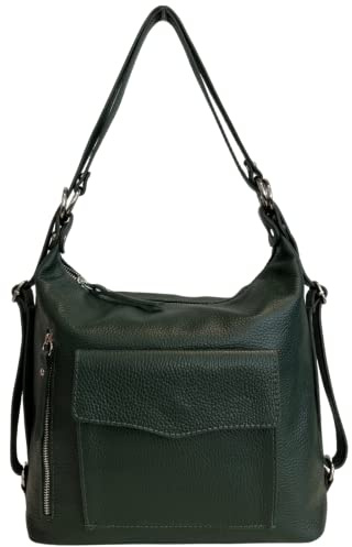 Modarno Borsa a spalla Italiane, borsa a zaino da donna 2 in 1, in vera pelle (Verde Notte)