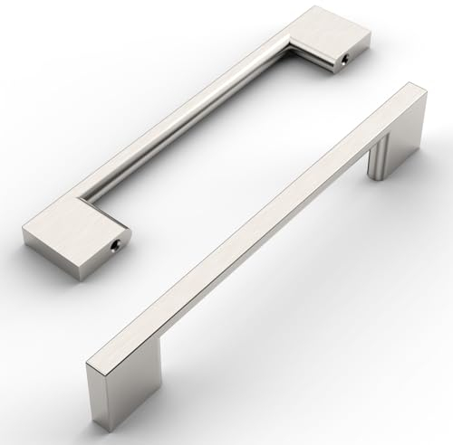 Amerdeco 10 Stück Möbelgriffe Gebürsteter Nickel, 128mm Lochabstand, Aluminiumlegierung Schubladengriffe & Schrankgriffe für Küchenschränke & Kleiderschränke UK0035