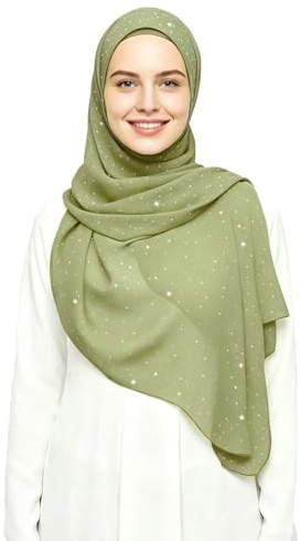 Lina & Lily Damen Hijab Kopftuch Schal mit Glitzer aus Premium Chiffon 72 x 190cm