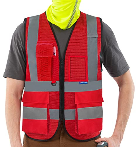 AYKRM 21 Farben Sicherheitsweste Warnweste Reflektierendes WarnschutzWeste Warnweste mit Reflektorstreifen mit Reißverschluss und Taschen Arbeitsweste