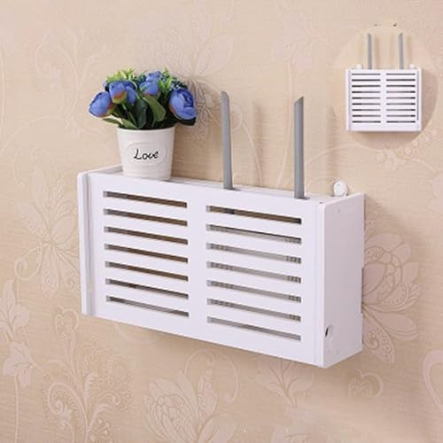 Wireless Router Storage Box, Wall Hangings Bracket, No Drill Cable Organizer Shelf, Large Capacity, Suitable For WiFi, Router And TV Gamer, White Color(1#)