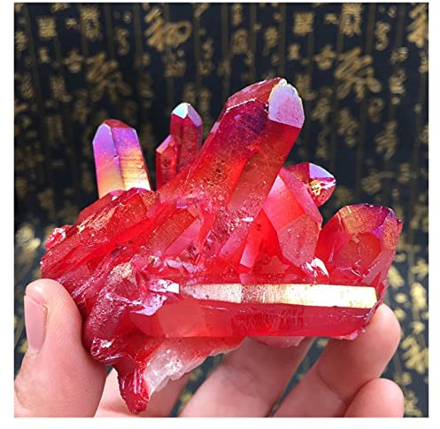 JALYKA Cristal Naturel Brut Cristal Naturel Brut Enduit Rouge Cristal de Roche Naturel grappe Quartz géode Pierre gemme décoration de la Maison spécimen décoration de la Maison (Size : 100g)