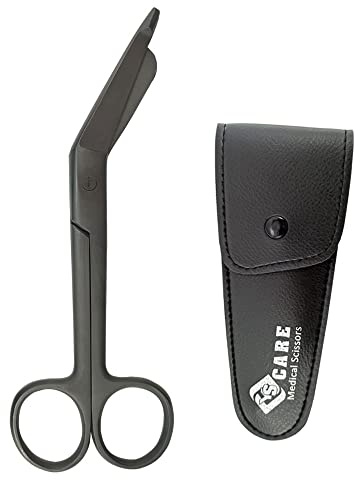 YSCARE Tijeras de vendaje de acero inoxidable para primeros auxilios, vendaje para estudiantes, enfermeras, herramientas de vestir (negro, 5.5 pulgadas)