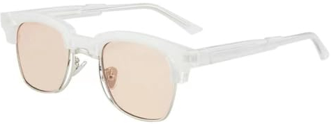 HPIRME Lunettes de soleil carrées pour femmes, verres transparents rétro, monture de lunettes semi-métalliques pour hommes, champagne blanc, taille unique