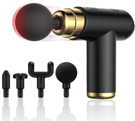 Massagepistole, Massage Gun, Massagegerät bis zu 3600U/min, Mini Massage Gun mit 4 Massageköpfen, Massage Pistole mit 1800mAh, Massagepistole Lockerung von Verspannungen mit 6 Geschwindigkeiten