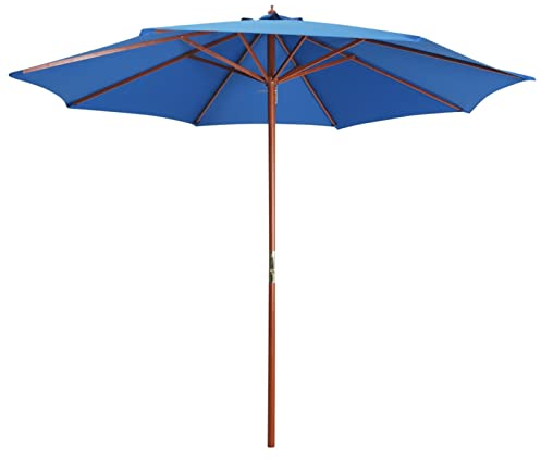 Tidyard Sonnenschirm Marktschirm Balkonschirm Gartenschirm Terrassenschirm Sonnenschutz mit Holz-Mast 300 x 258 cm Blau