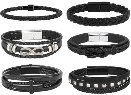 MILAKOO geflochtene Lederarmbänder für Männer Frauen Armreif verstellbar Punk Manschette Herren