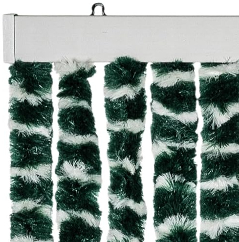 Kavolet Türvorhang aus Chenille, 100x220 cm Fadenvorhang Insektenschutz Fliegenschutz Vorhang Flauschvorhang Plüschvorhang Türvorhang für Camping Wohnwagen Grün und Weiß