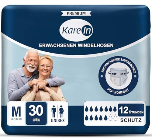 Inkontinenz Pants für Erwachsene, 30x Windelhosen Gr. M (75-100 cm) | Premium - Saugfähige Windelhosen für Männer und Damen - Diskreter Auslaufschutz und Elastischen Bündchen - Baumwolle