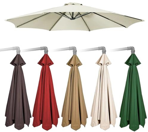 Telo di ricambio rotondo per ombrellone - 2m/6 Stecche, 2,30m/8 Stecche, 2,7m/6 Stecche, 3,0m/6 Stecche, 2,7m/8 Stecche, 3,0m/8 Stecche - per Tavolo da Giardino,Spiaggia,Piscina(Beige,8ribs:2.30m/7.5f