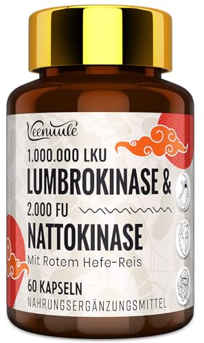 Nattokinase 100 mg (2.000 FU) & Lumbrokinase 100 mg (1.000.000 LKU) – Hochaktive Enzym-Komplex Kapseln – Nicht-GVO, Glutenfrei – 60 Kapseln