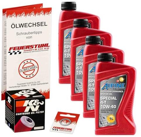 Öl & Ölfilter für Honda XL 1000 V Varadero, 1999-2000 (SD01), Ölwechsel Set, Alpine 10W-40 Motoröl + K&N RACING Filter + Dichtring(e)