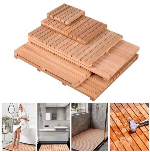 NEPHRA Badematte Holz, Duschmatte rutschfest, Mehrere Größen Outdoor Gartendusche Bodenplatte, Bodenrost Außen, Badewannenabdeckung Holz, Holzrost Dusche für Badewanne, Schwimmbad(30x50cm/12x20in)