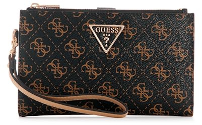 Guess Laurel Damen Organizer Geldbörse mit doppeltem Reißverschluss, braunes Logo, Einheitsgröße