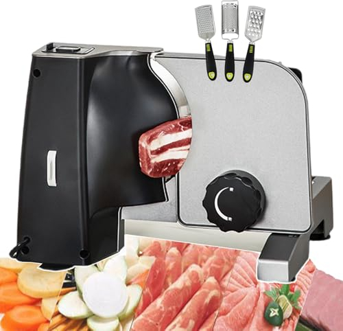forplubossmmp Hachoir À Viande Électrique 200 W, Hachoir À Viande Commercial avec Épaisseur Réglable, Couteaux Électriques Et Trancheuse pour Fruits/Pain/Jambon/Viande (avec Presse-Jus)