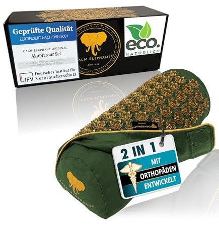 CALM ELEPHANT ORIGINAL® Cojín de acupresión 2 en 1 con función de calor, cojín cervical, cojín para rodillas, rodillo de apoyo, reposapiés, escritorio, complemento ideal para la esterilla de