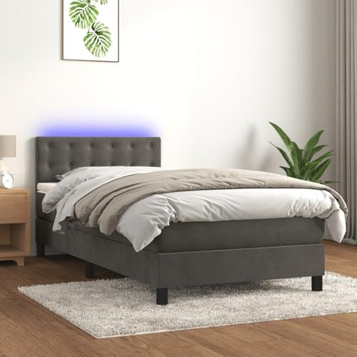 Juroupi Boxspringbett mit Matratze & LED Bett Mit Matratze Polsterbett Boxspringbett Mit Bettkasten Dunkelgrau 80x200 cm Samt - 3134610