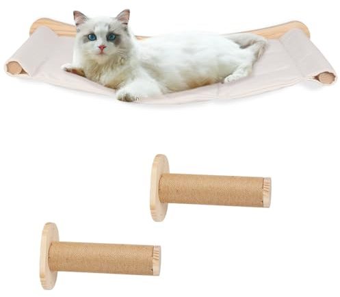 Kletterwand Katzen, inkl 2 Katzentreppe Wand, Katzen Hängematte, Katzen Fensterliege mit Saugnapf, Katzenbett Fenster, Faltbare Katzenhängematte für Wand und Glas,bis 20 kg-7,5 * 53,5 * 46,5 cm – weiß