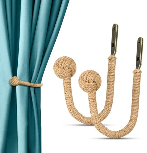 2 Pcs Hand-Woven Vintage Style Curtain Holdbacks,Quality Metal Decorative Curtain Holdbacks with Zinc Alloy Curtain Buckle