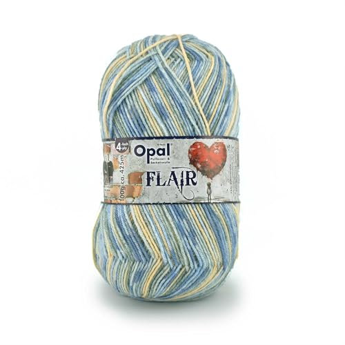 Opal Flair 4-fädiges Garn - Wollmischung, zum Stricken von warmen Socken, Pullovern, Mützen, Handschuhen und Schals, 11482 blau, 1 x 100g