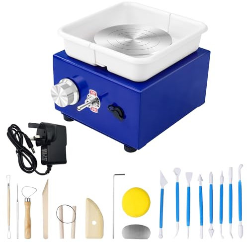 Elektrische Töpfermaschine, Mini-Töpferscheibe, verstellbare Geschwindigkeit, abnehmbares Becken, Drehteller, Keramikrad, Maschinen-Set mit Spateln, für Töpferkunst zu Hause (UK)