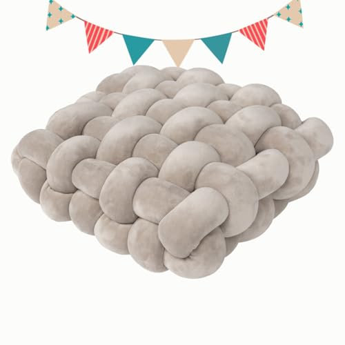 PromCaeruyn Kuschelkissen Quadratisches Knotenkissen Bodenkissen Dekokissen für Büro Schlafzimmer Wohnzimmer Wohnheim Auto Knoten Handgemachtes Kissen(Sandy,40 * 40 * 12cm)