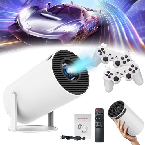 HKOORLAMULS Y5S Arcade Vision Projector, 2 Wireless Controllers, 10000+ Games, 4K Smart Portable, Auto Keystone Correction, White, LED, 1280x720, HDMI, USB, VGA
