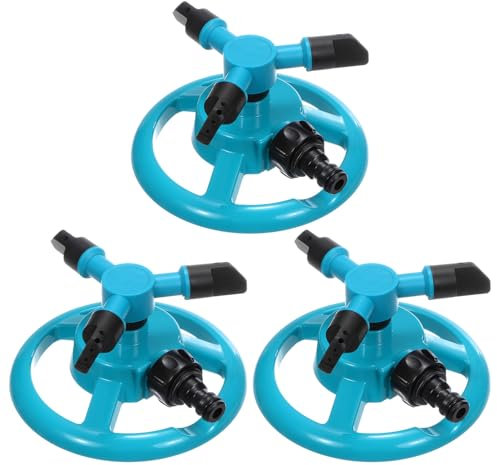 M METERXITY 3-Pack Lawn Sprinkler, 360 Degree Automatic Rotating Garden Water Sprinklers for Yard/Underground Irrigation System, Adjustable Watering Sprayer [Blue]