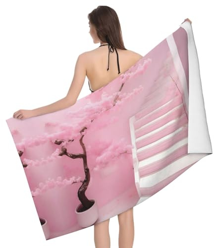 PEGQCVAM Toalla de baño de escalera blanca de cerezo, súper suave, absorbente, de secado rápido, resistente a la decoloración, diseño elegante, perfecta para spa en casa.