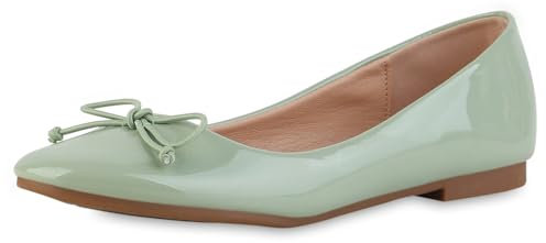 VAN HILL Damen Klassische Ballerinas Flach Lack Klassisch Schuhe 216754 Hellgrün Lack 36