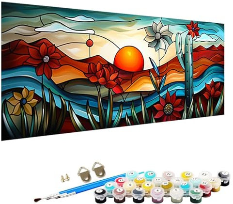 Malen Nach Zahlen für Erwachsene AnfäNger und Kinder ab 6 Jahre, Kaktus Paint by Numbers mit Leinwand Pinseln Acrylpigment, 50x100cm DIY Handgemalt GemäLde Kit Malen Nach Zahlen Erwachsene Blume 8-Ck