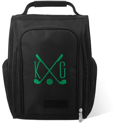 Personalisierte Golf-Schuhtasche, monogrammierte Canvas-Sporttasche mit individueller Namensstickerei, Geschenk für Trauzeugen, Schwarz , Sportlich