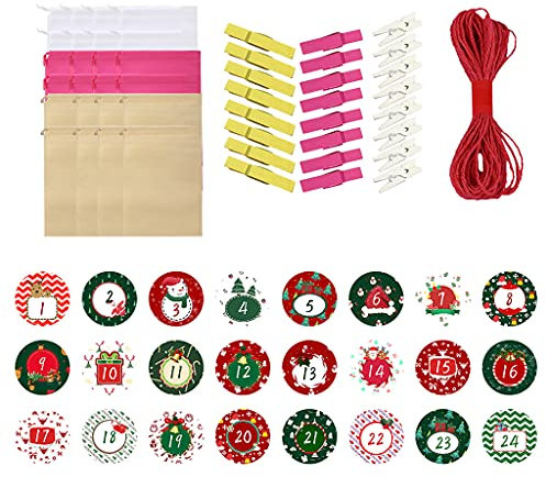 Sacchetto di caramelle 24 giorni Calendario dell'Avvento di Natale per casa albero di Natale porta decorazione da parete conto alla rovescia decorazioni borse set