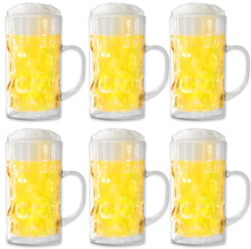 Plastic Beer Mugs with Handle - Bulk Set of 6 Acrylic 32 oz Beer Drinking Cups For Men, and Women | Plastic Party Cups for Indoor or Outdoor Use
