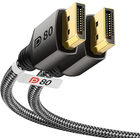 Stouchi Cable DisplayPort 2.1 2 m | Certificado VESA | 80 Gbps [16K a 60 Hz | 8K a 240 Hz | 4K a 540 Hz] HDR,HDCP, DSC 1.2a,FreeSync,G-Sync | Cable DP 2.1 para monitores de juegos,RTX 5090,RX 9070