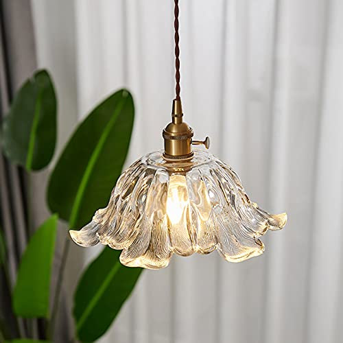 Lampadario in vetro e ottone a forma di petalo, luce in vetro altamente traslucido, lampada da soffitto in vetro decorato con personalità, lampada da bar, lampada da camera da letto, illuminazione int