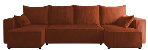 4ALL HOME Ecksofa mit Schlaffunktion Tobi U 316x145 cm - Couch - Sofa mit Bettkasten - Eckcouch - L-Form - Schlafsofa - Schlafsofa mit Bettkasten (Poso 40 Kupfer)
