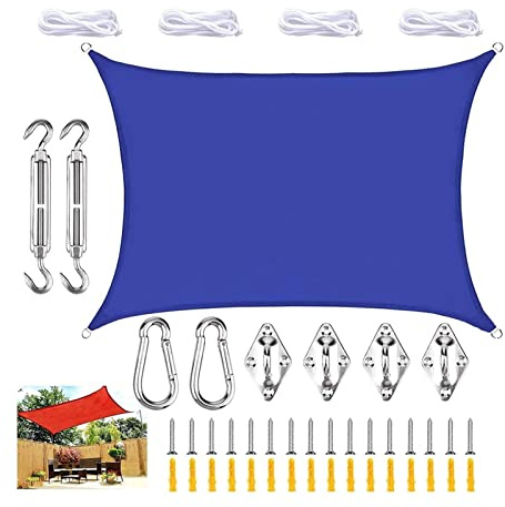 Vela ombreggiante impermeabile al 98%, tettoia rettangolare in poliestere resistente agli strappi, per patio, giardino, balcone, parasole da esterno (blu, 4 x 6 m)
