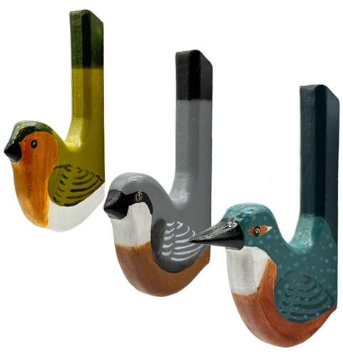 your castle 3 ganchos de pared para guardarropa ganchos para ropa de madera, pájaros hechos a mano, ganchos para ropa para niños y niñas | perchero de pared para niños con motivos de animales