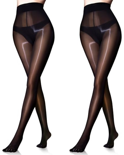 wlertcop 2 Paare Glitzer Strumpfhose Damen Strumpfhosen Satin Schwarz 15D | Glänzend Damen Glossy Glänzende Tanzen Stage Strumpfhose Shaping Strumpfhose Transparente Glänzende Feinstrumpfhose Halloween