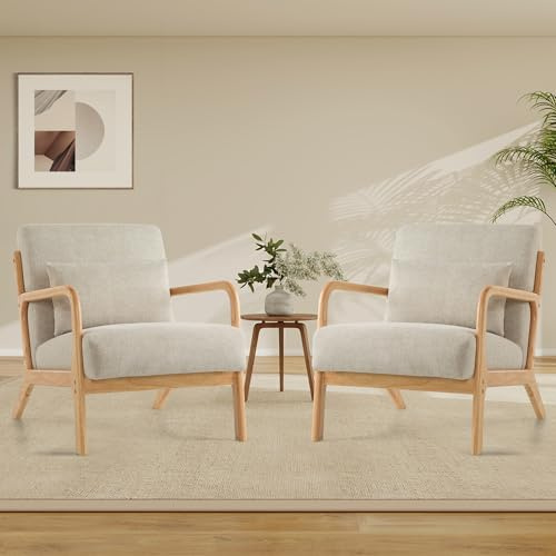 Aunekiv Akzentstuhl mit Kissen, 2er Set Bequemer Armlehnensessel Polstersessel mit Holzrahmen & Armlehnen, Loungesessel, Lesesessel, Relaxsessel Sessel für Wohnzimmer, Schlafzimmer & kleine Räume