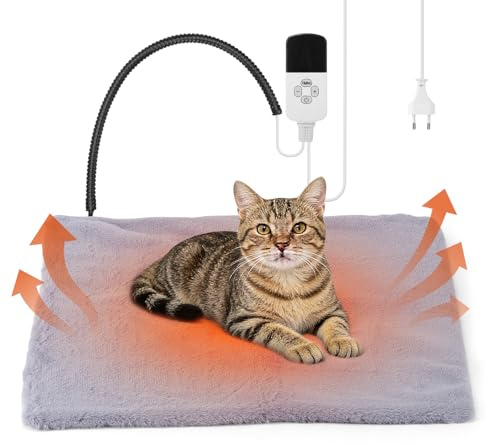 EOJDDPA Tapis Chauffant pour Chien et Chat Lavable, Tapis Chien Électrique avec Minuterie 5 Niveaux & Température Réglable 9 Niveaux, 45x45 cm, pour Chiots Nouveaux-nés, Animaux Âgés et Arthritiques