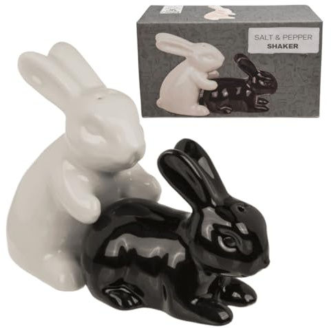 Rabbit Salt and Pepper Shakers Set Ceramic Bunny Cruet Pair Black and White Novelty Table Seasoning Pots Kitchen Dining Decor Gift for Home Easter Wedding Housewarming