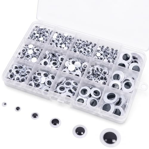 JYSNOW 1280 Piezas Ojos Manualidades Amigurumi, 5-18 Mm Plástico Autoadhesivos, Adhesivos Ojos Móviles Negros de Plástico Redondo Autoadhesivo, para Bricolaje Scrapbooking Juguetes Accesorios